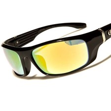 Motorcycle Biker Riding Wrap Around Mirrored Lens Black Chopper Sport Sunglasses
