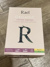  Rael Organic Cotton Core Tampons 16 Super + 16 Regular (32Ct Total) 