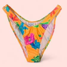 NWT Mirror Palais Women's High Cut Bikini bottoms Size S Papaya Color Floweral 