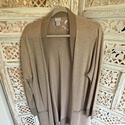Chico's Brown Open-Front Knit Cardigan Sweater Rayon Pockets Juniors 3