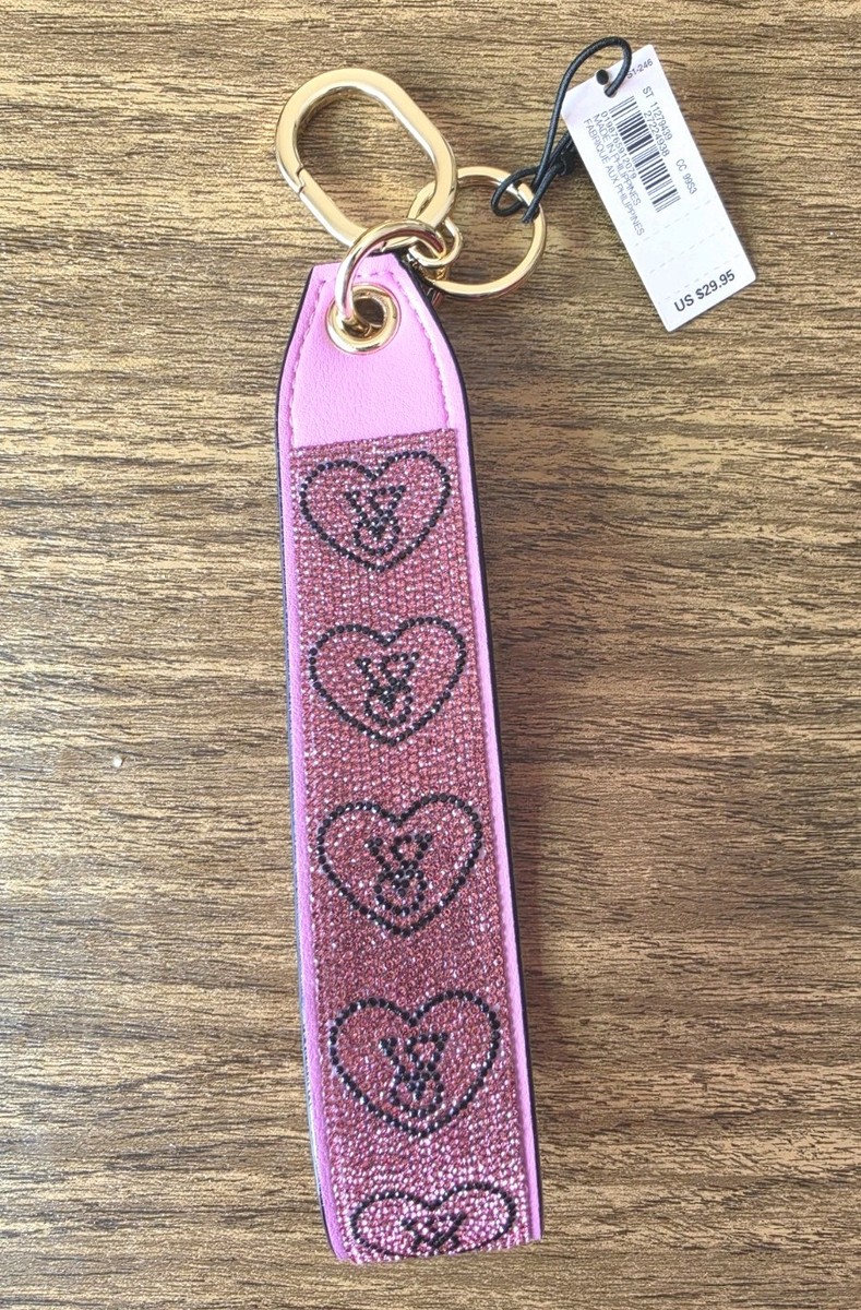 pink＆blackෆ‪チャームෆ‪ VICTORIA'S SECRET Bling VALENTINES KEYCHAIN/ Wristlet Strap Fob