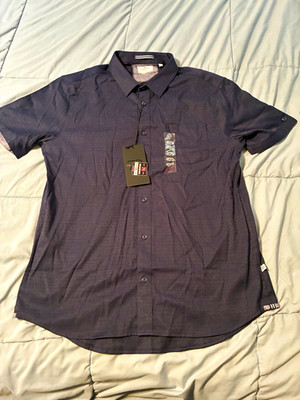 7 Diamonds Stretch Breathable Men's Navy Solid Short Sleeve Button-Up L