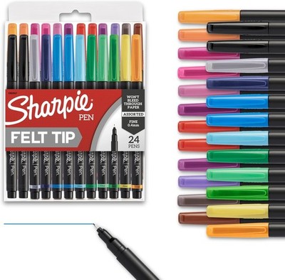 Sharpie Felt Tip Pens, Fine Point, 24 Count, Assorted Colors