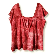90s Y2K Venezia Lane Bryant Red Lace Babydoll Milkmaid Top 18 Whimsy Feminine 