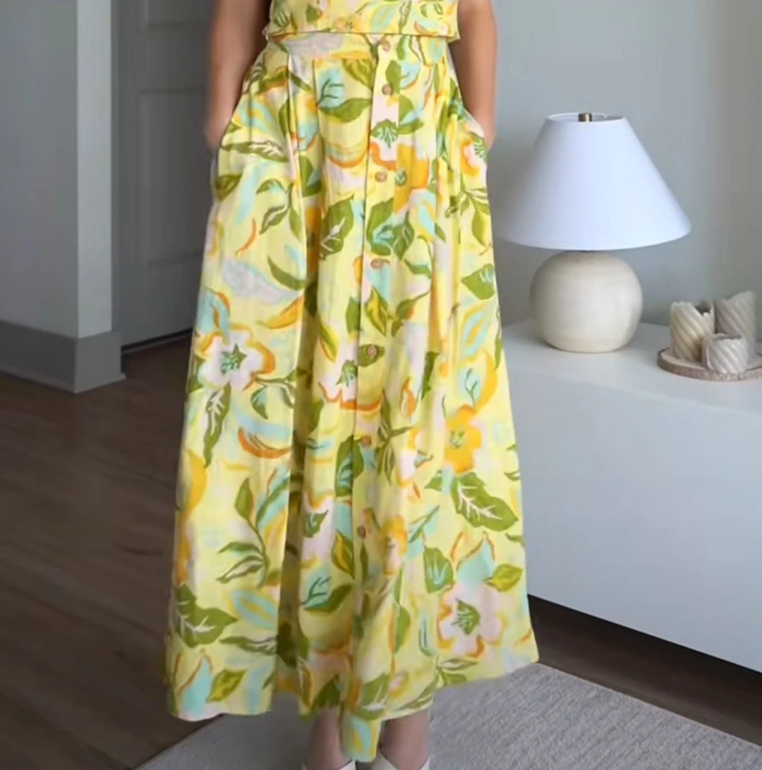 NWT ZARA Printed Linen Skirt Yellow/floral 8351/038 Sizes S, M, L