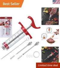 Professional Meat Injector Syringe - 1-Oz Marinade Tool with 2 Stainless Needles