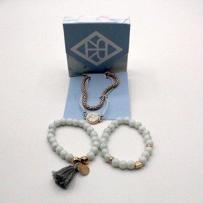 Amelia Rue White Beaded Bracelet Set with Gold Tone Accents NIB