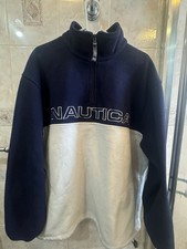 VTG Nautica fleece Pullover Blue white, Men s Large