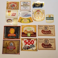 Vintage Lot of 15 Unused Beer Bottle Labels Cook’s O’Keefe Miller Utica Club Etc