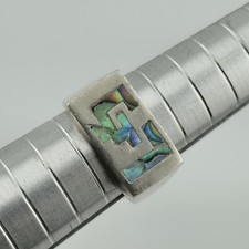 Vintage Taxco Sterling Silver Ring Abalone Geometric Native Mexico Size 5.5