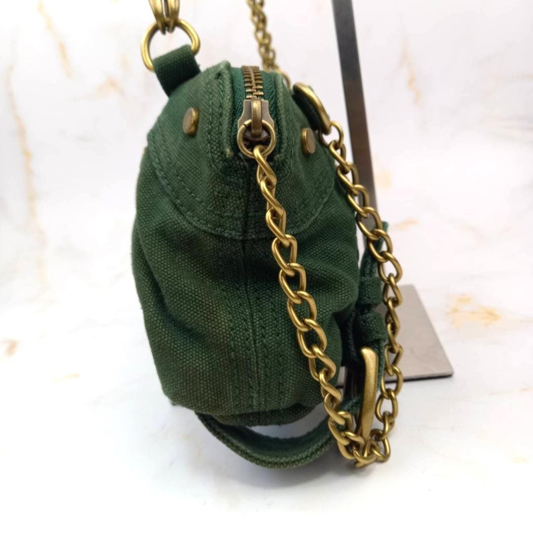 DIESEL Archive 90s Chain Shoulder Bag Green Gold Canvas y2k