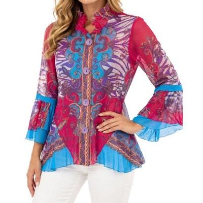 Damee Inc Small Formal Pink Sheer Mesh Wearable Art Jacket Top Dinner Tropical
