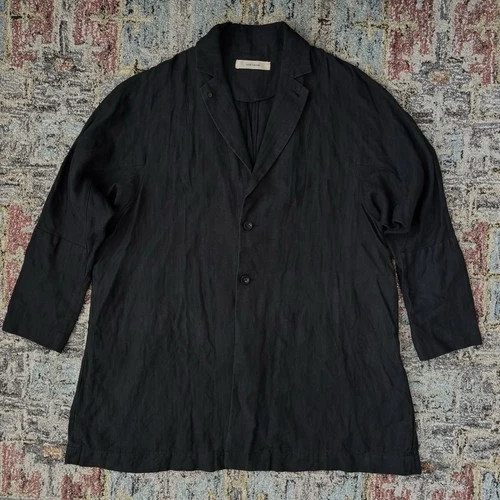 Suzuki Takayuki linen herringbone atelier coat black size 1 S M Pour Homme over - product listing photo
