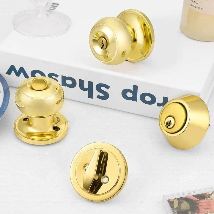 Juego de perillas de puerta y cerrojo de un solo cilindro con llave de alta calidad, paquete de 3 Foto 4 de 4