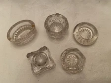 Antique Lot of 5 Assorted GLASS SALT CELLERS /DISHES Oval Square Round Hexagonal