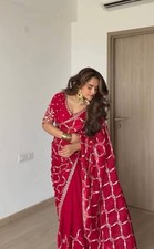 Designer Rani Pink Silk Saree With UN Stitched Blouse For Wedding Wear