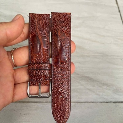 22mm/20mm  Padded  Brown  Genuine OSTRICH Leg LEATHER SKIN WATCH STRAP BAND