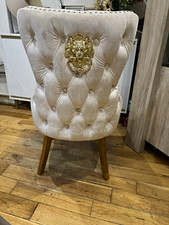 Gold Velvet Upholstered High Back Dining Chair Wood Legs Padded Seat 95cm
