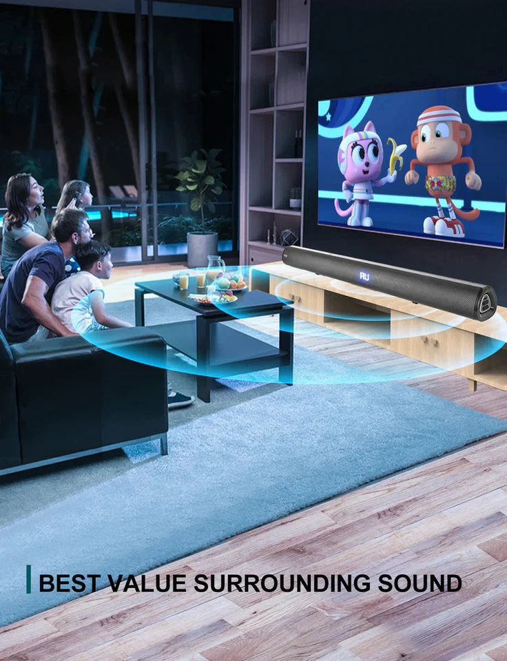 36-дюймовая сверхпрочная звуковая панель для телевизора сабвуфер с комплектами крепления пульт дистанционного управления поддержка BT/HDMI/USB - Изображение 4 из 4