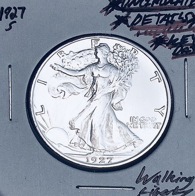 1927-S  GEM BU+++ DETAILS!  KEY DATE!  U.S. WALKING LIBERTY HALF DOLLAR.  WOW!