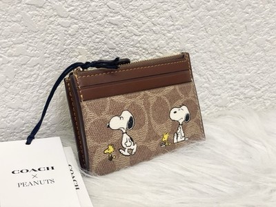 Coach X Peanuts Mini Skinny ID Case Signature Canvas W/Snoopy
