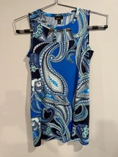 Alyx Midi Dress Women's XL Blue Paisley Sleeveless Cutout Detail Party Cocktail