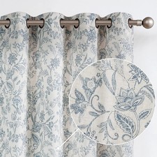 Linen Farmhouse Curtains for Living Room 84 Inch Length Floral Print Window C...