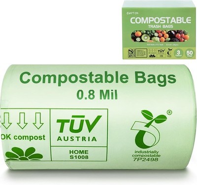 Compostable Trash Bags, Small Compost Bags 3 Gallon, Extra Thick 0.8 Mils, 16.9''