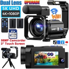   5K Video Camera 56MP Dual Lens Camcorder WiFi IR Night Vision Vlogging Camera