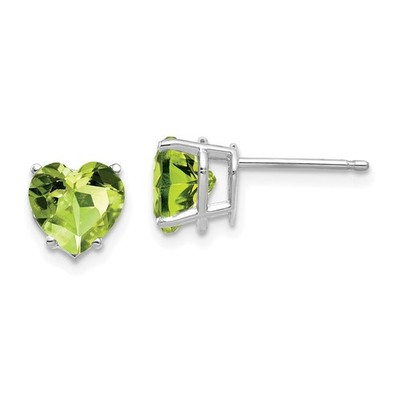 Ohrringe 14 Karat Weißgold 7 mm Herz Peridot