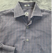 Peter Millar Men Medium Gingham Check Dress Shirt Button Down Long Sleeve Purple