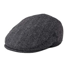 Men's Wool Tweed Newsboy Ivy Cap Gatsby Golf Flat Hat 7 1/2 Herringbone Grey