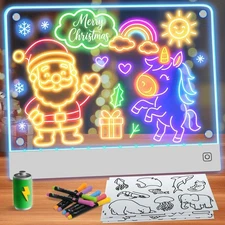 Rechargeable LED Drawing Board for Kids with 7 Colors, Magnetic LED Note Lumi...