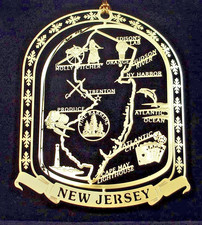New Jersey State Brass Ornament - Atlantic City, Cape May Lighthouse, Trenton