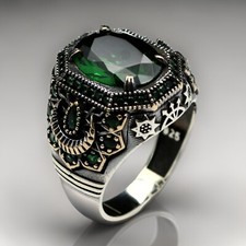 925 Sterling Silver Ring for Men Green Zircon Gemstone Size 7-14
