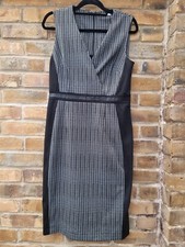 TU BLUE BLACK TWEED DOGTOOTH FAUX LEATHER TRIM BODYCON FORMAL PENCIL DRESS UK 14