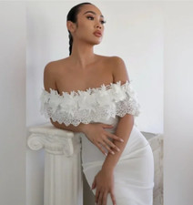 White 2X Midi Fairy Coquette Bodycon Dress Crochet Off-the-Shoulder Party Event