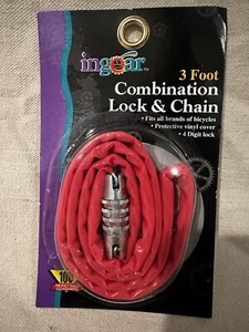 Vintage Ingear Bicycle Combination Lock And Chain New Old Stock Unopened Red