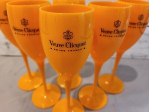 Veuve Clicquot Lot De 6 Verres à Champagne Prestige, En Verre Jaune, Avec Porte-clés