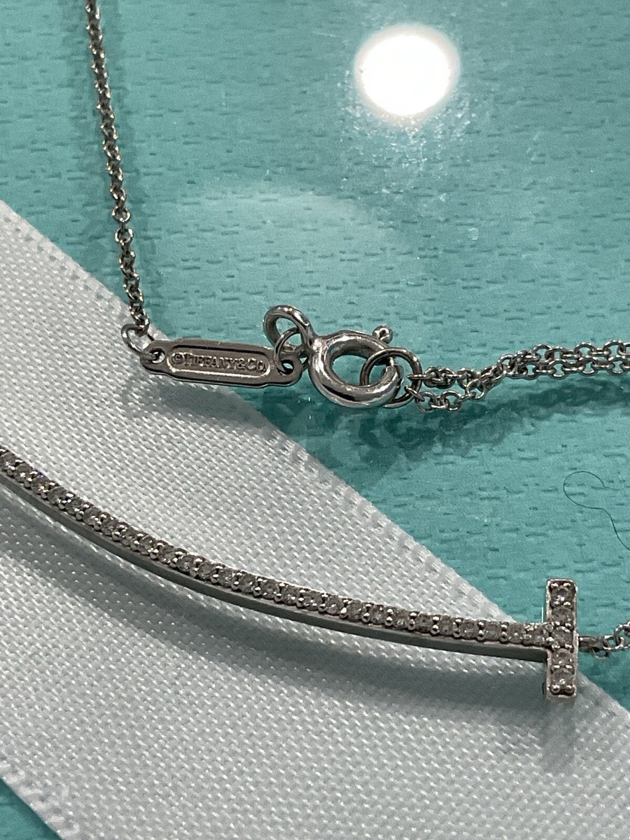 Tiffany & Co 18k White Gold Large Diamond T Smile Necklace | eBay