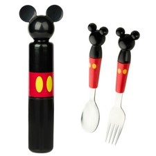 Children Cartoon Feeding Fork Spoon Set Mickey Pattern Stainless Steel Portable