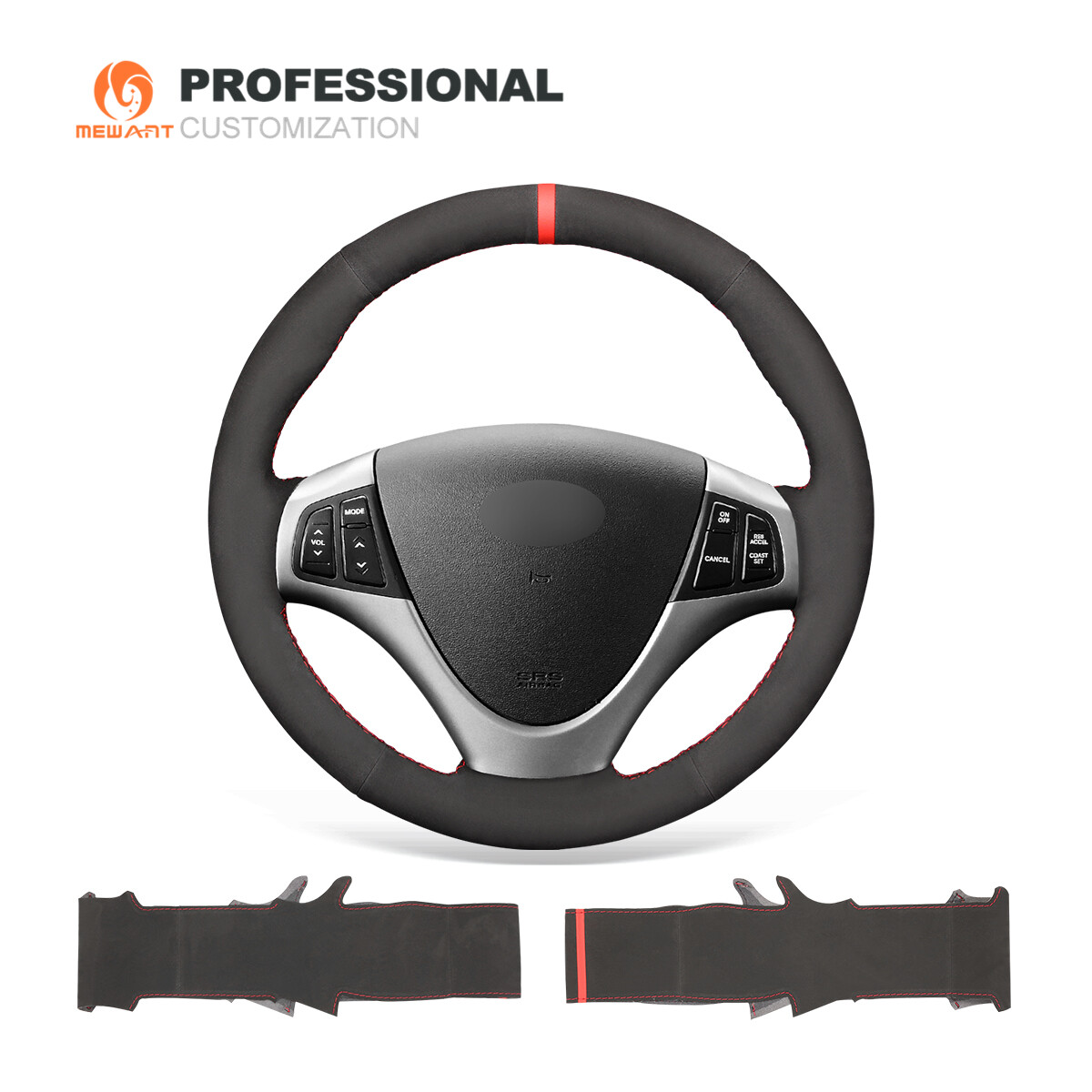 Black Synthetic Suede Car Steering Wheel Cover for Hyundai i30 2007-2011