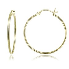 Gold Tone over Sterling Silver 1.5mm High Polished Round Hoop Earrings, 30mm