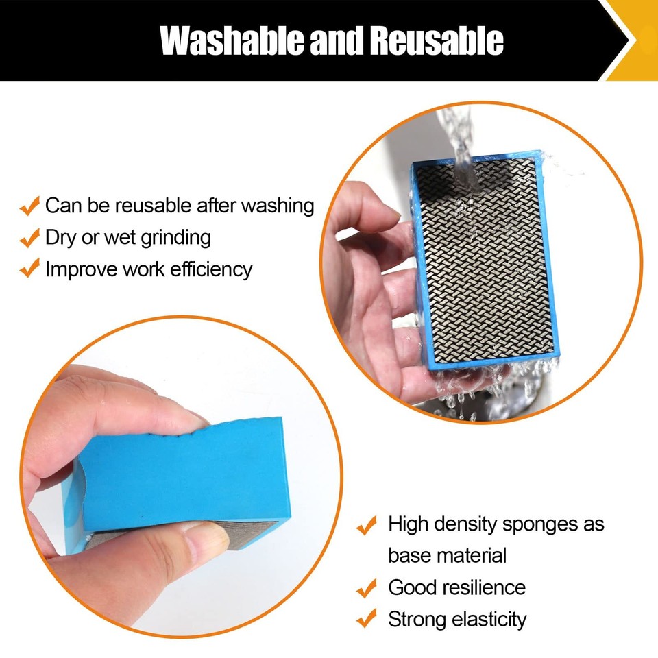 Diamond Hand Polishing Pads, Sanding Block Foam Backing for Tile Marble