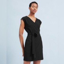 Everlane Japanese GoWeave Wrap Dress Short Sleeve Black Triacetate 6 Pockets EUC