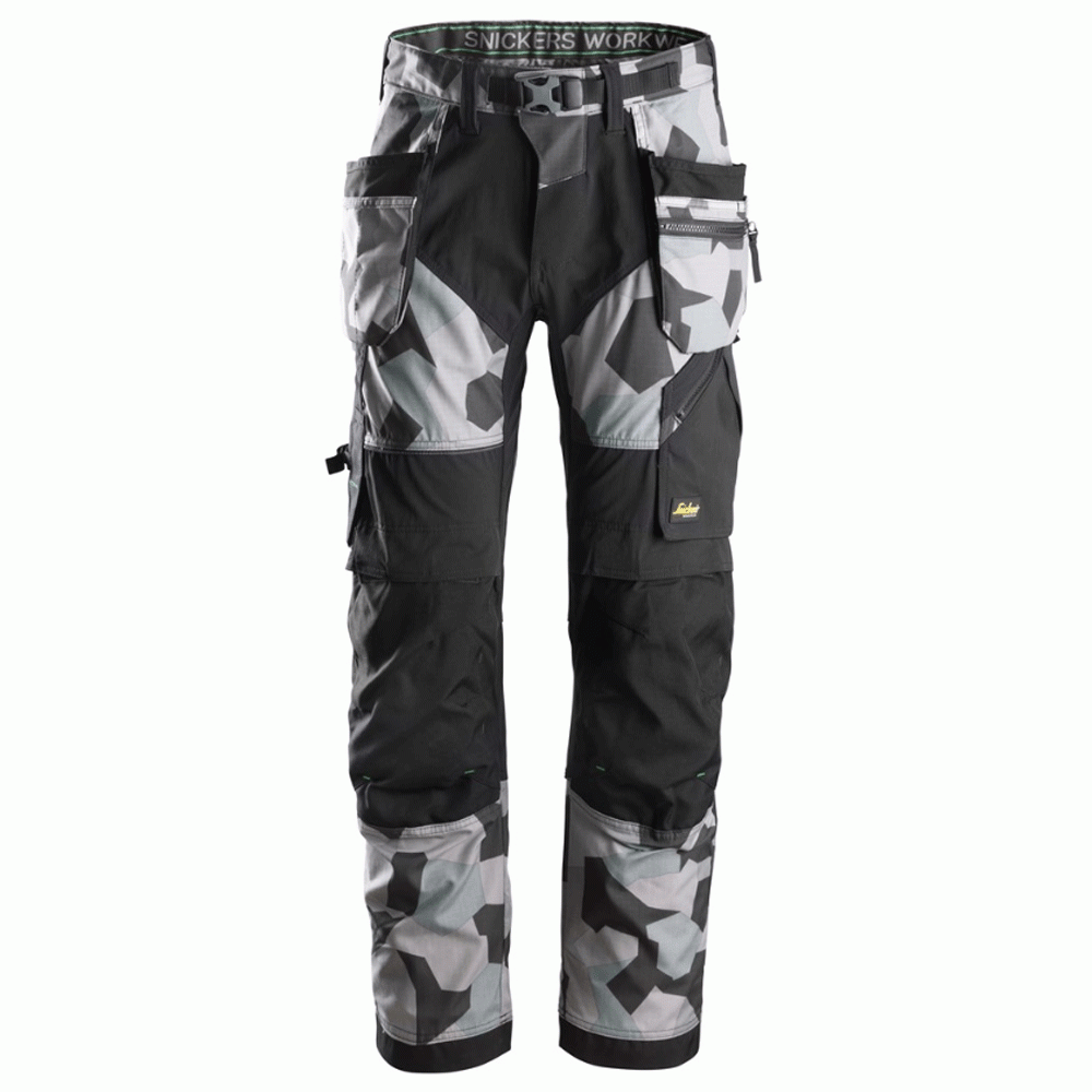 6902 Snickers Grey Camouflage FlexiWork, Work Trousers+ Holster