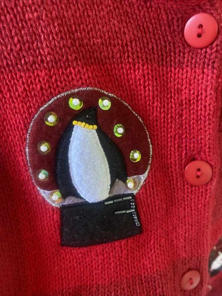 Suéter cárdigan grande vintage Holiday Lodge by North Crest Snowglobe Navidad Foto 4 de 4