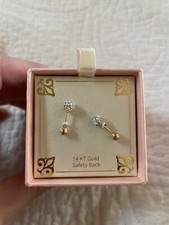  250 Macy  s Kids 14K YG Clear-Crystal Ball Stud Reversible Earrings Screw Back