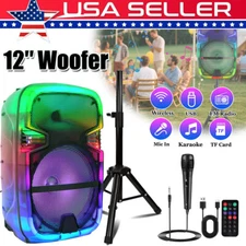 Portable Rechargeable Bluetooth Party Speaker 12” Subwoofer Heavy Bass w/ Stand