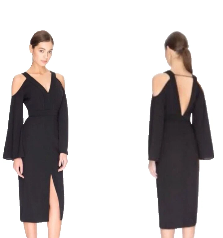 Keepsake The Label In Motion Midi Dress M Women Cold Shoulder Black Crepe - Image 4 of 4